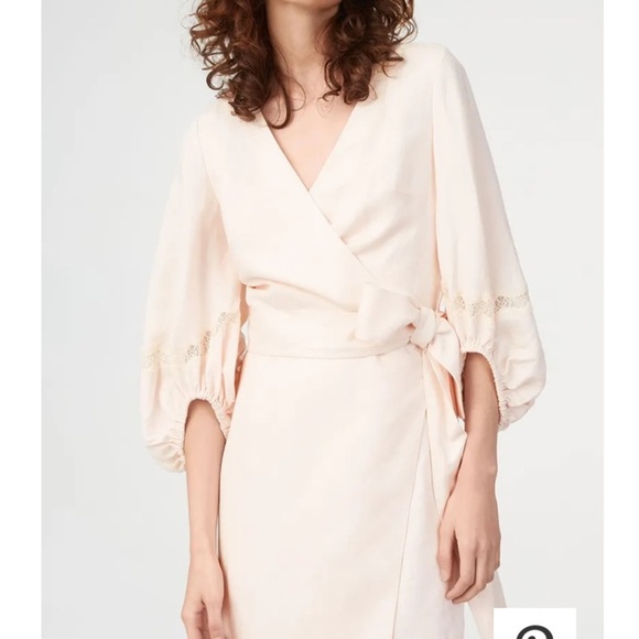 Club Monaco Linen Blend Parnacle Wrap Mini Dress Size 6 Pale Pink - Picture 1 of 12